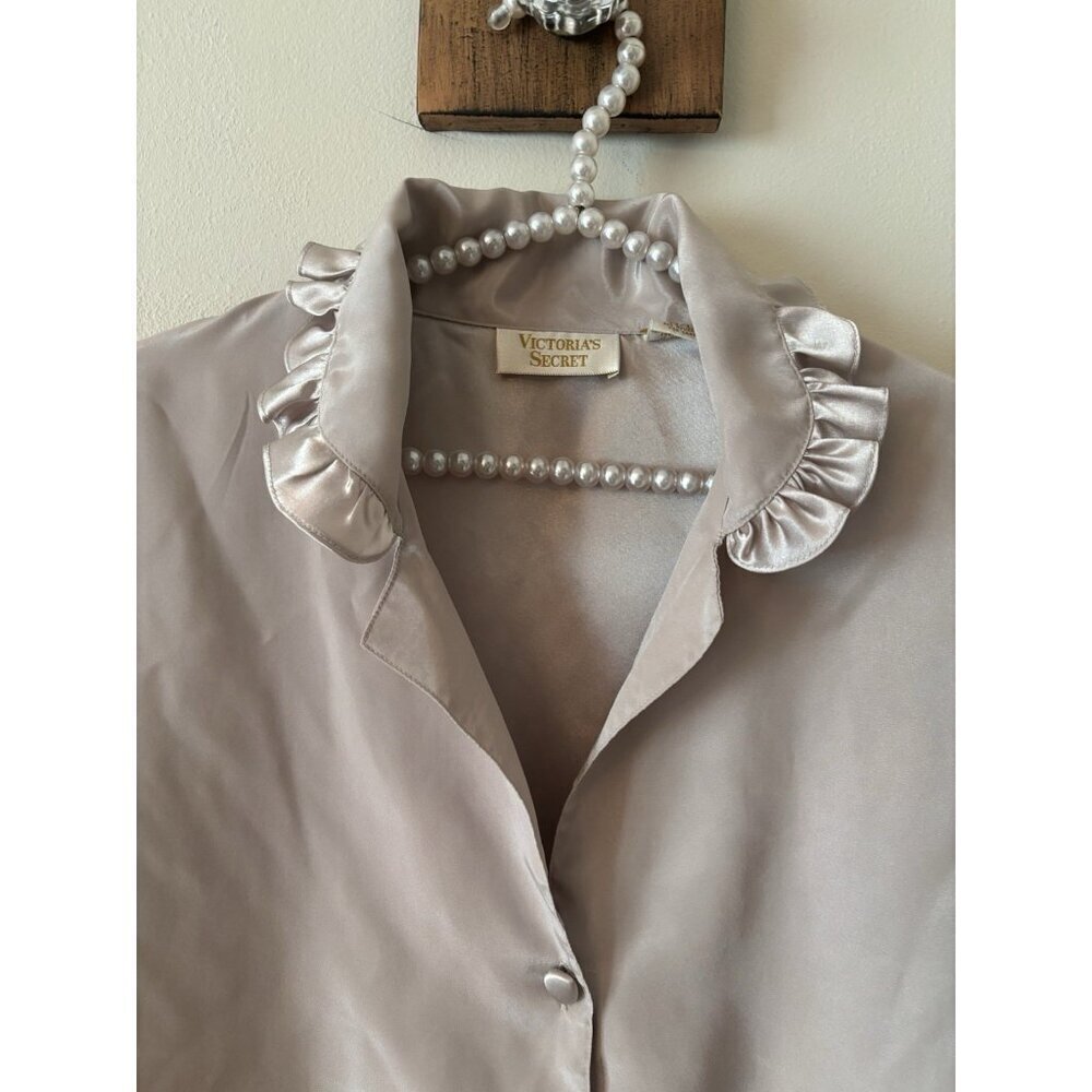 Vintage Victorias Secret Size M/L Champagne Sleep Shirt Long Sleeve Ruffles - Picture 2 of 5